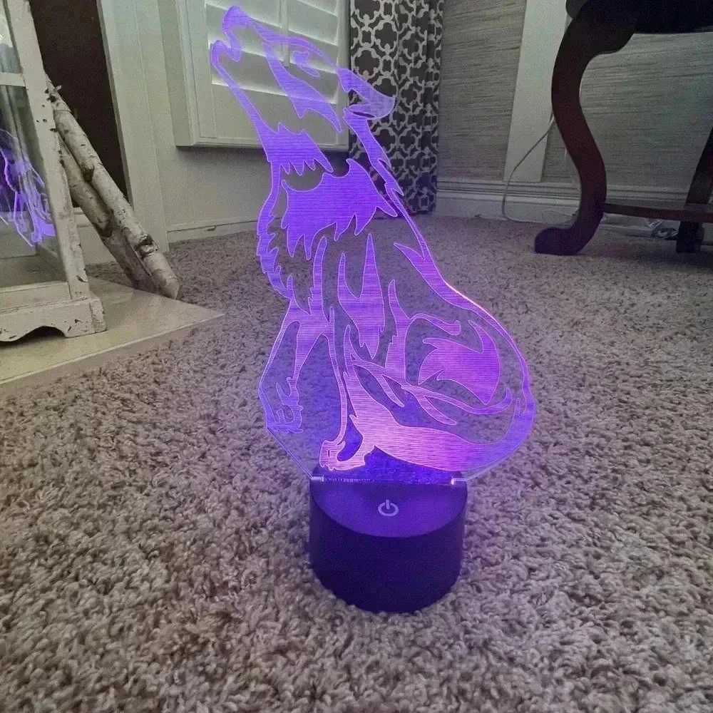New in box 3d wolf lamp light up multicolor remote usb charge battery 16 colors